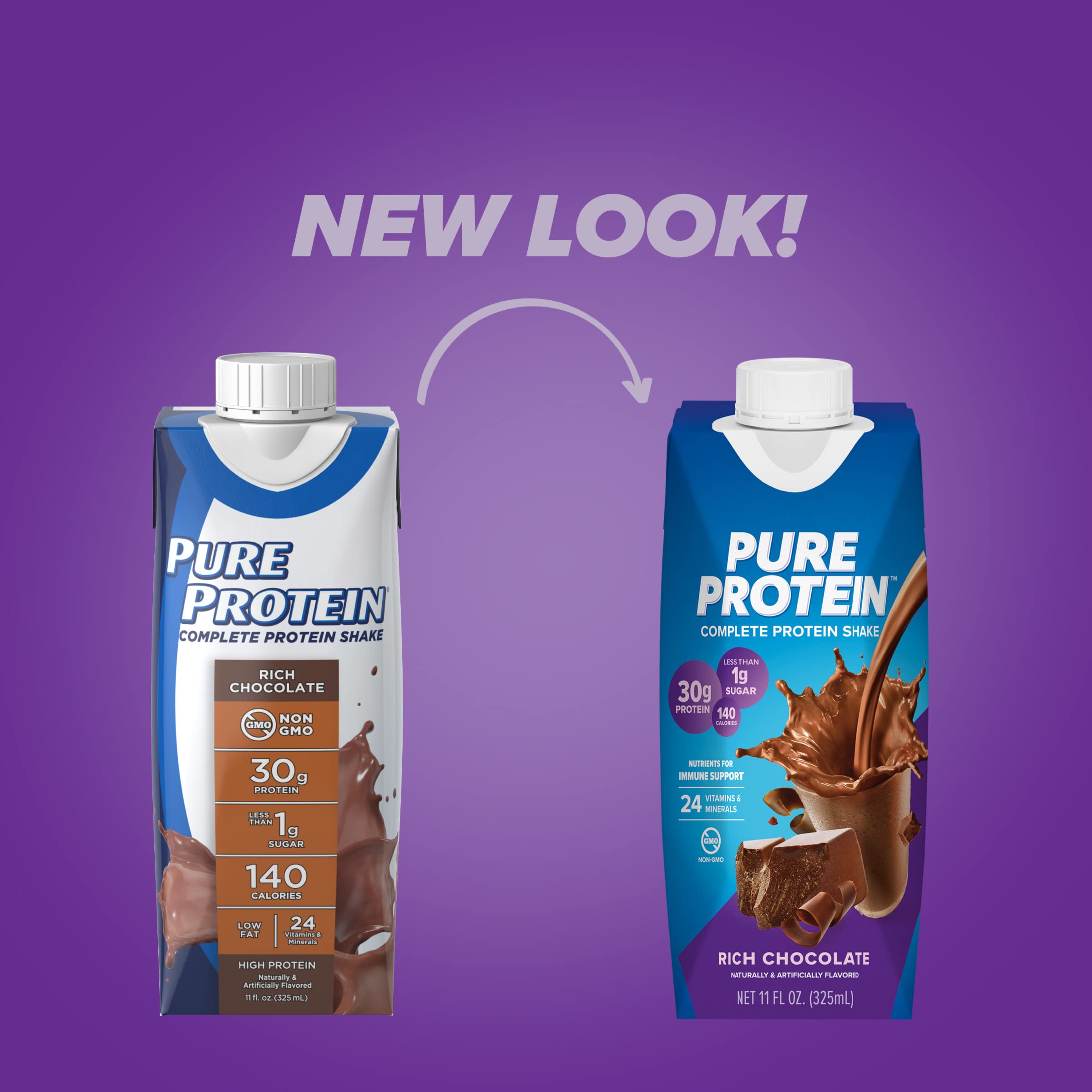 Pure Protein detalle de etiqueta con ingredientes y vitaminas visibles