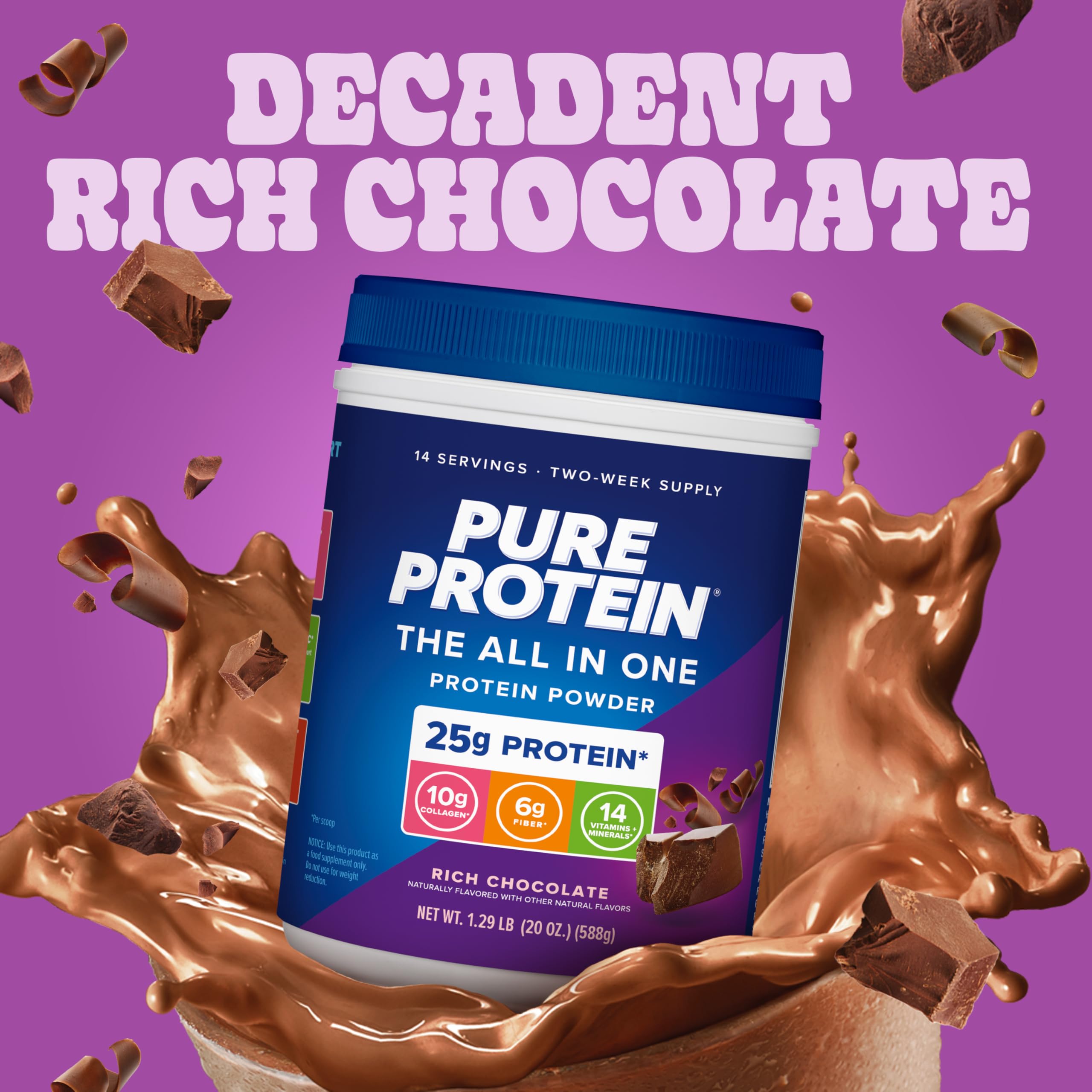 Pure Protein textura del polvo en cucharada, fácil de mezclar y sin grumos