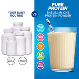 Pure Protein etiqueta nutricional que detalla proteínas y vitaminas