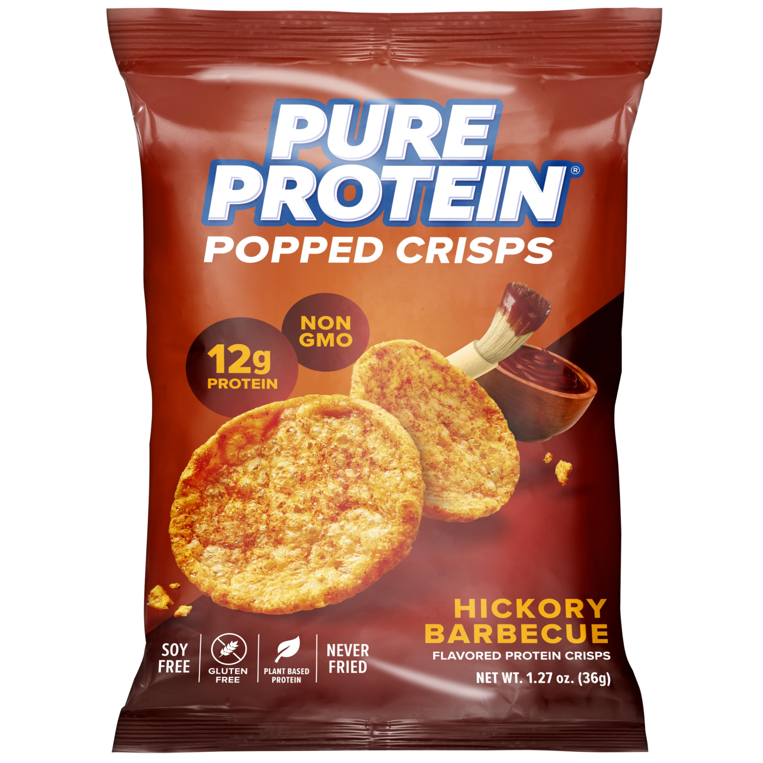 Pure Protein frente del empaque Hickory Barbecue mostrando proteína y beneficios