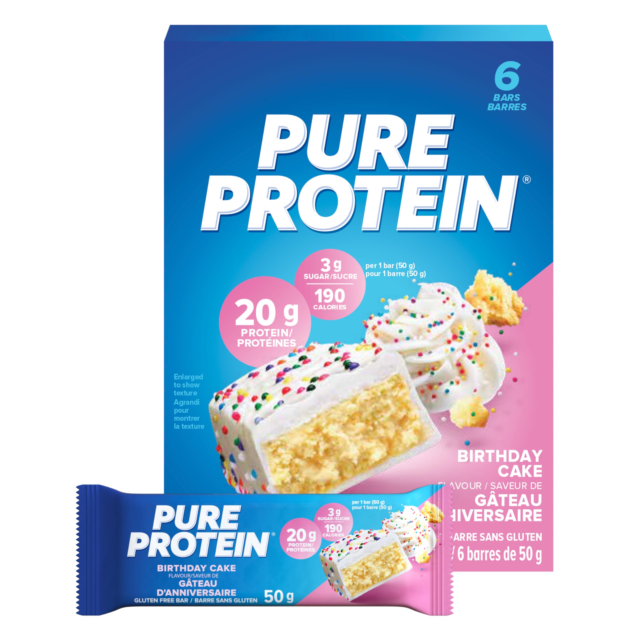 Pure Protein frente del empaque mostrando caja y conveniencia