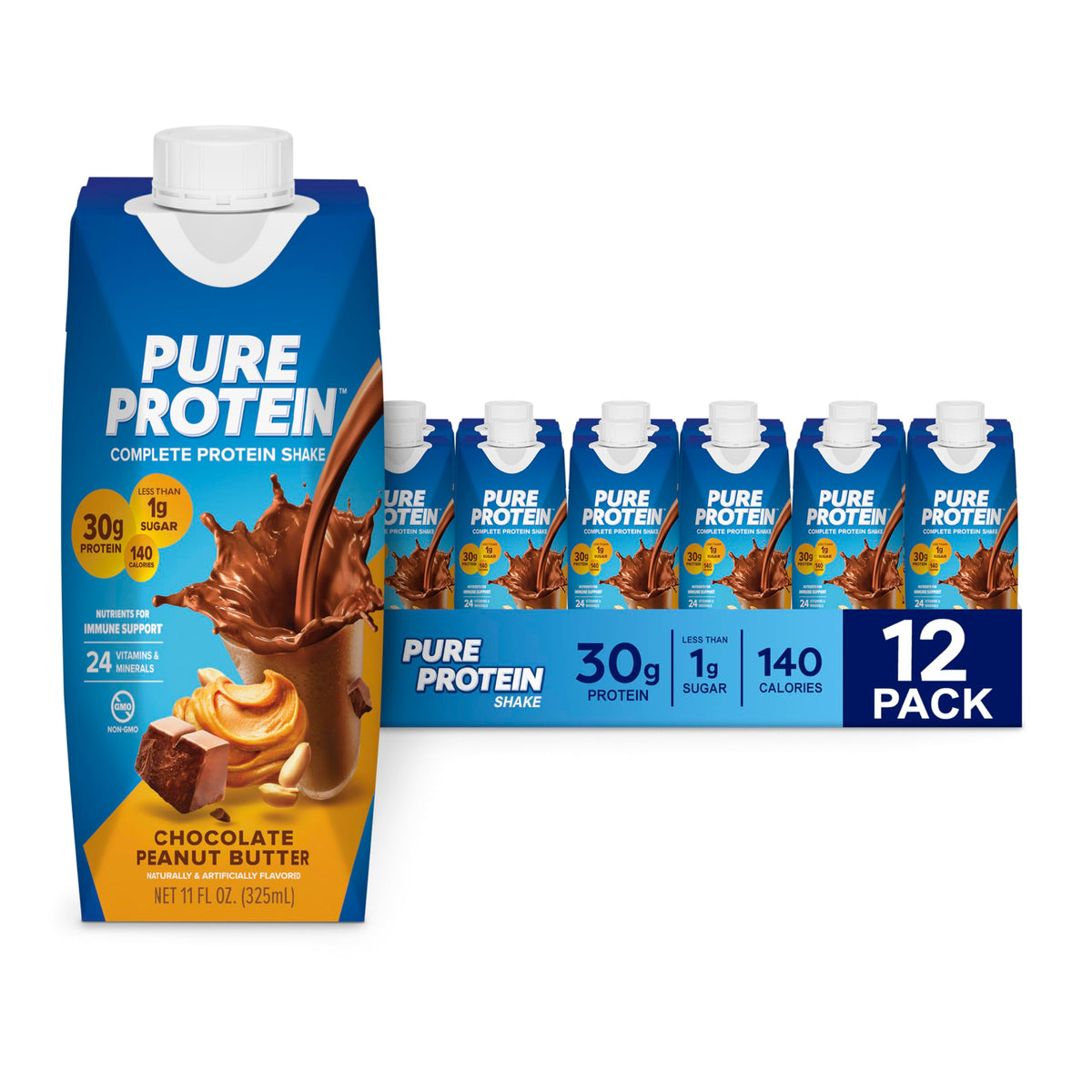 Pure Protein frente del envase mostrando 30 g proteína y sabor