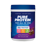 Pure Protein envase frontal mostrando marca y sabor chocolate, práctico y atractivo