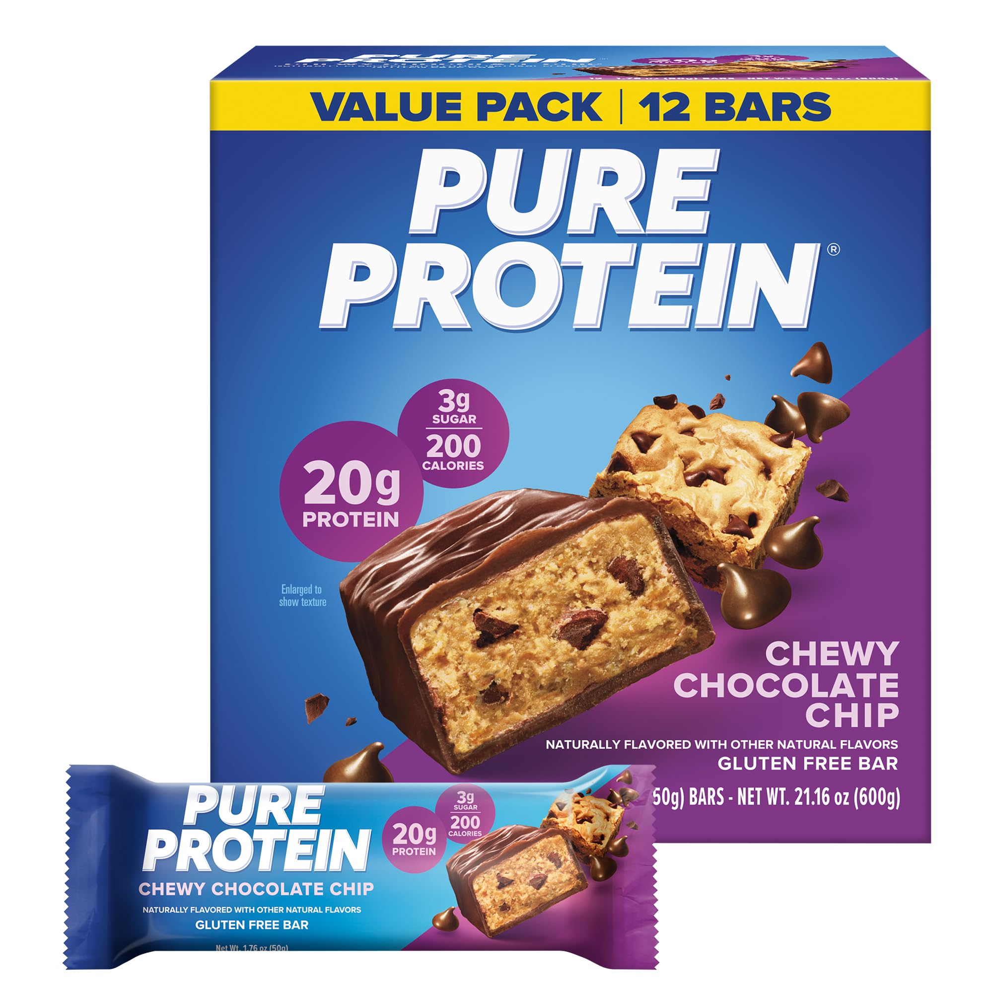Pure Protein vista frontal del empaque, fácil identificación y compra