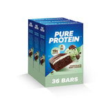 Pure Protein frontal de caja Chocolate Mint Cookie mostrando el empaque y beneficios