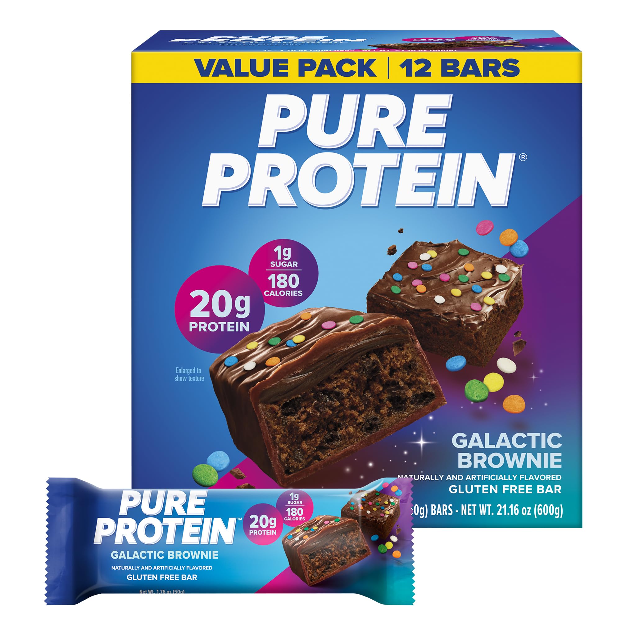 Pure Protein empaque frontal mostrando diseño y beneficios nutricionales
