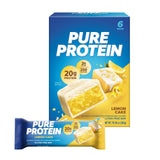 Pure Protein empaque frontal mostrando sabor Lemon Cake y fácil transporte