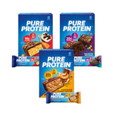 Pure Protein pack frontal mostrando las 18 barras y beneficios rápidos