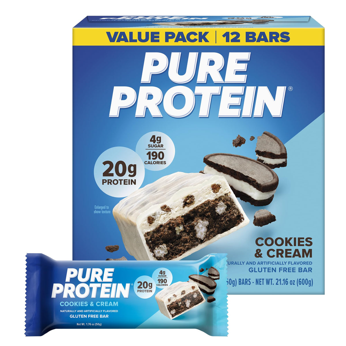 Pure Protein empaque frontal mostrando el nombre y beneficios clave
