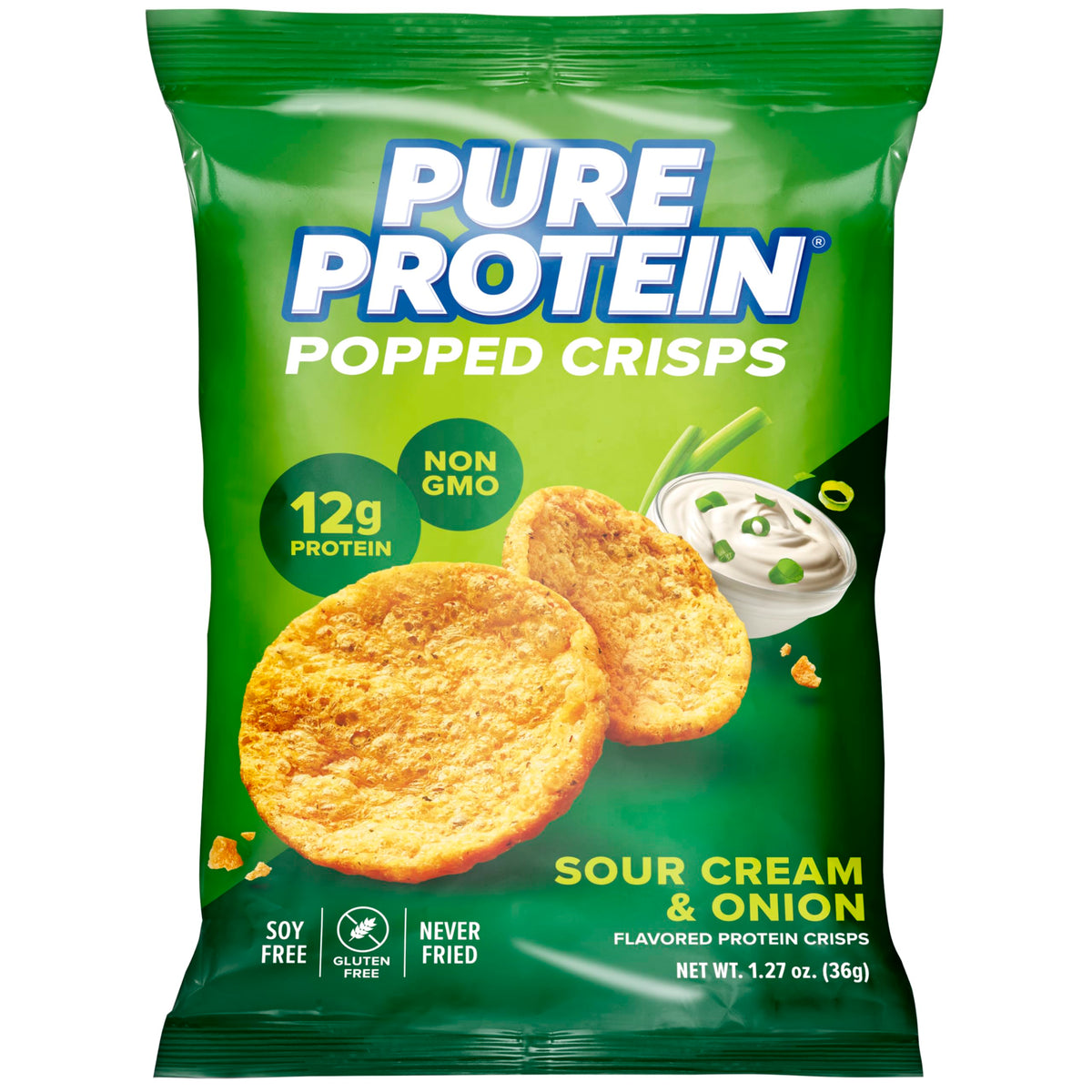 Pure Protein vista frontal del empaque mostrando el sabor y proteína
