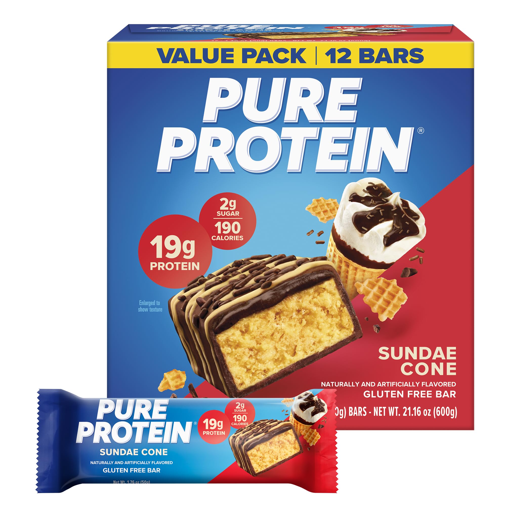 Pure Protein barra frontal mostrando el empaque y beneficios proteicos