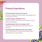 PURE SYNERGY etiqueta con lista de ingredientes y certificaciones