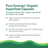 PURE SYNERGY etiqueta con lista de ingredientes orgánicos y certificados