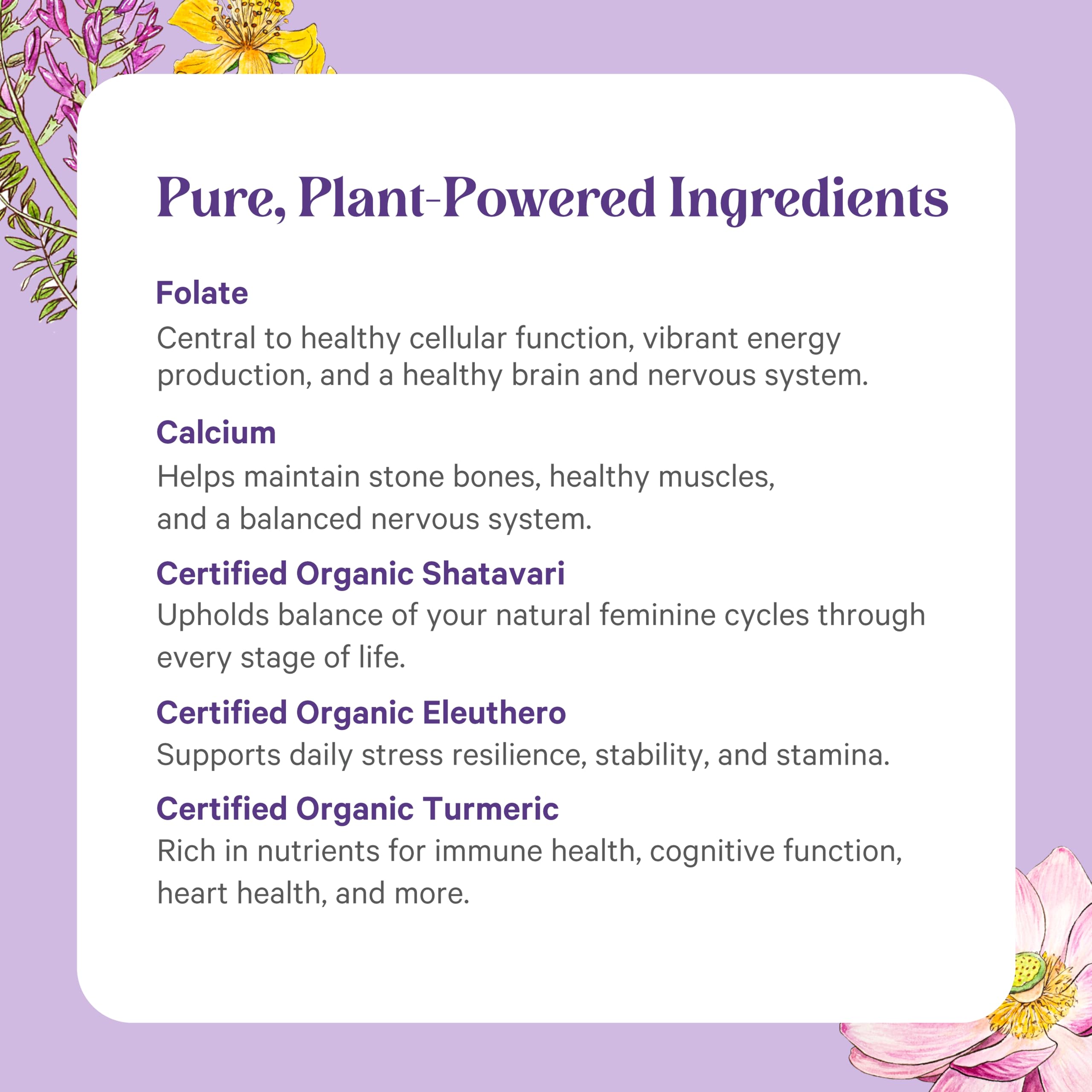 PURE SYNERGY etiqueta con lista de ingredientes y certificaciones claras