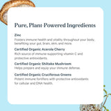 PURE SYNERGY frasco junto a acerola y vegetales orgánicos, refuerza origen