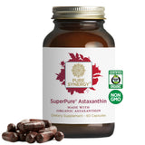 PURE SYNERGY envase frontal mostrando astaxantina orgánica y beneficio antioxidante