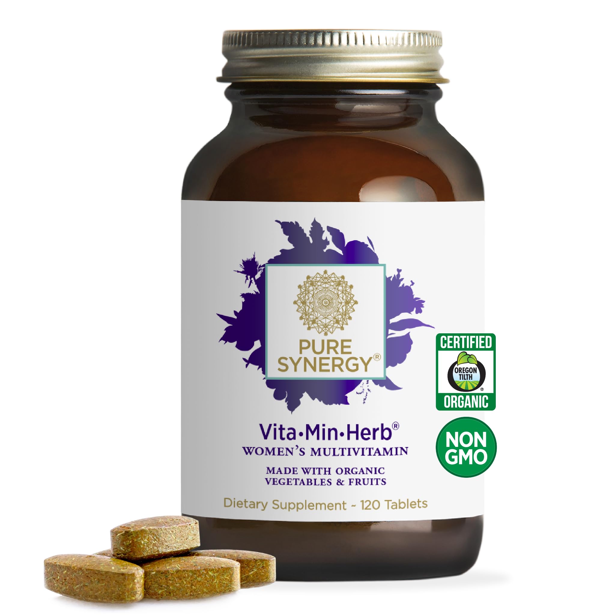PURE SYNERGY envase frontal mostrando multivitamínico vegano y beneficios