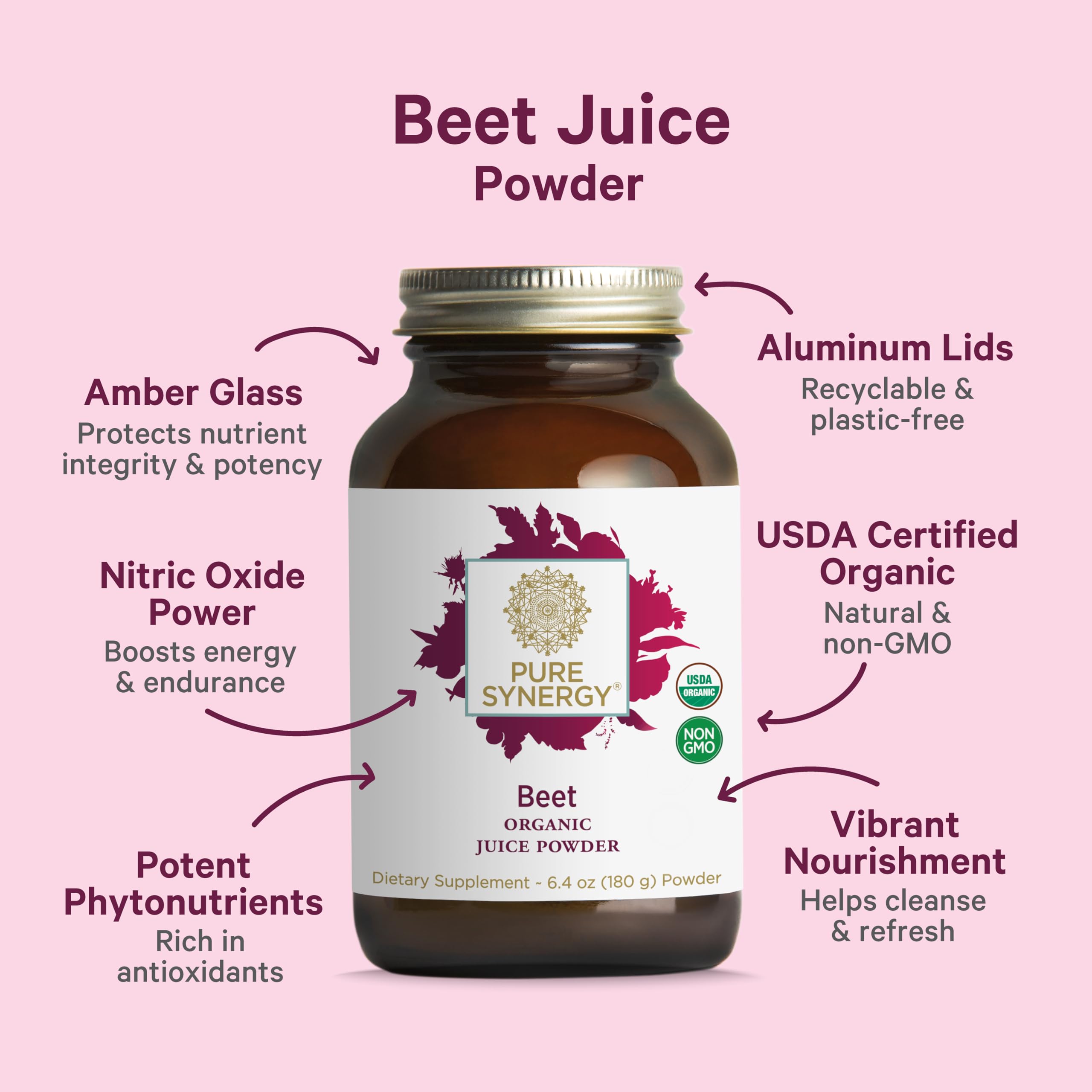 PURE SYNERGY vaso con polvo disuelto, ideal como bebida pre-entreno natural