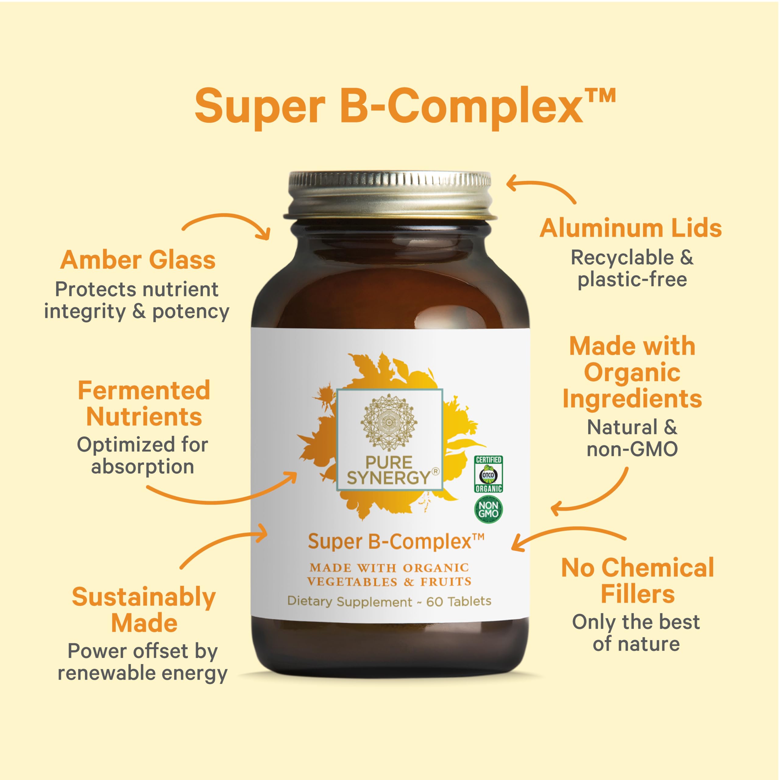 PURE SYNERGY tabletas en mano para ilustrar la dosis diaria sencilla