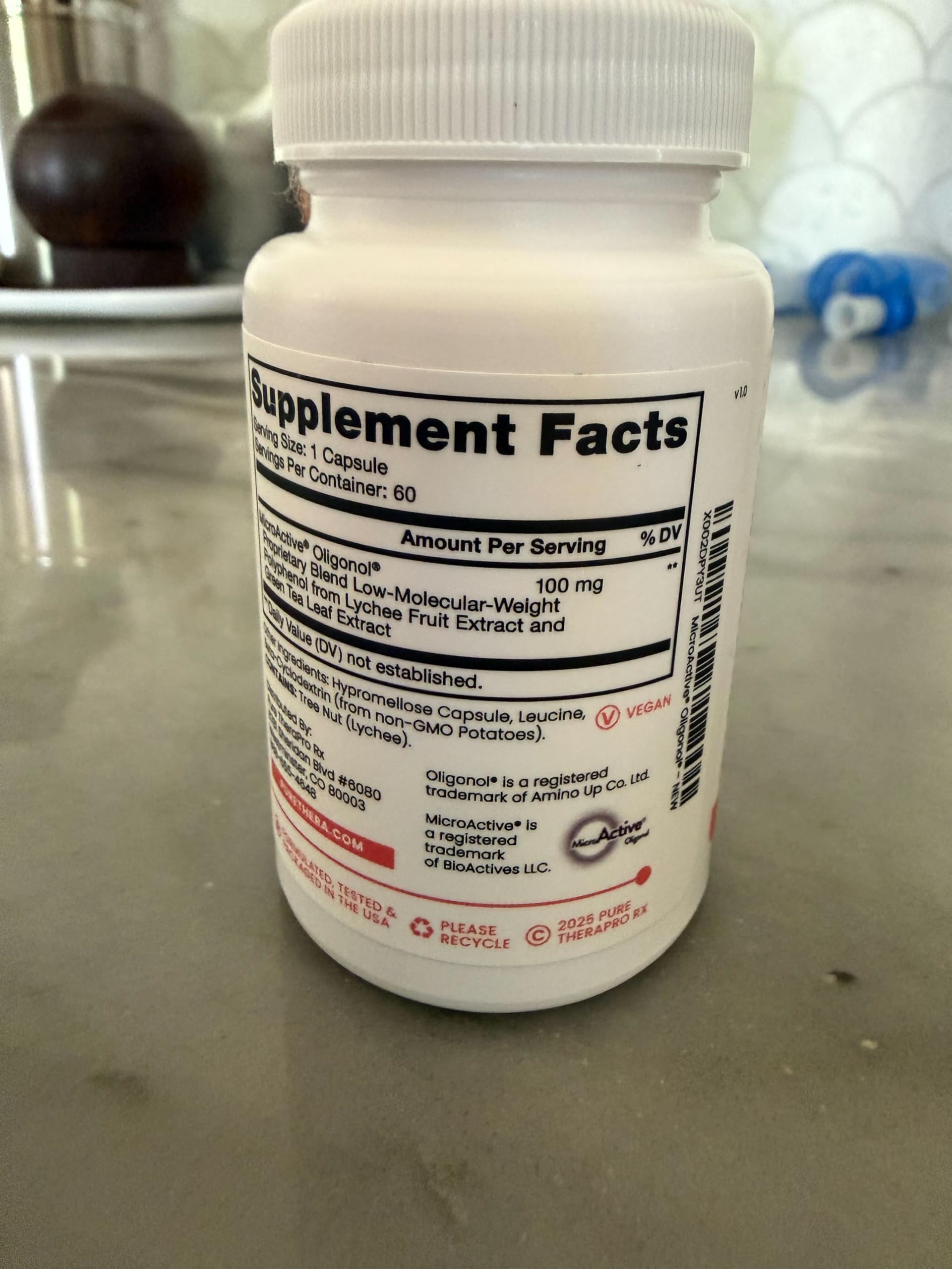 Pure Therapro Rx botella abierta con cápsulas enfatizando dos meses suministro