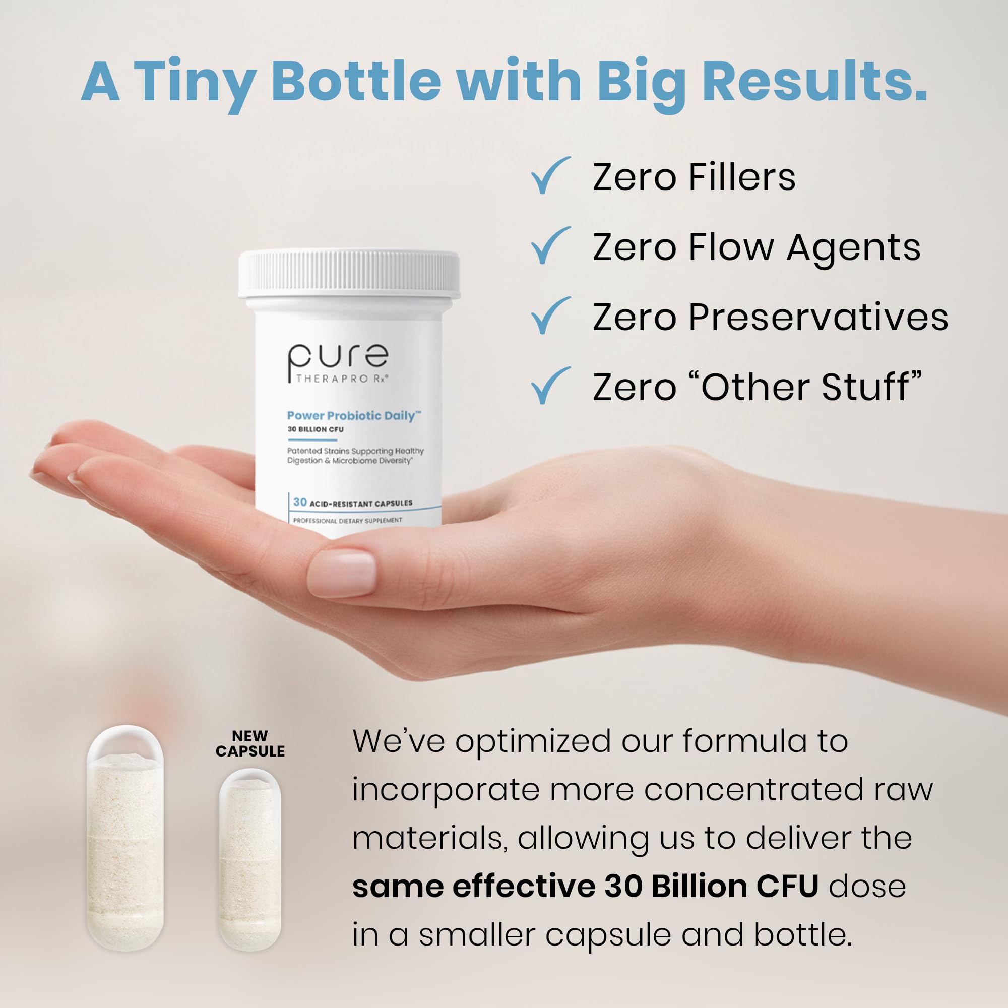 Pure Therapro Rx botella con Activ-Vial para preservar probióticos sin refrigeración