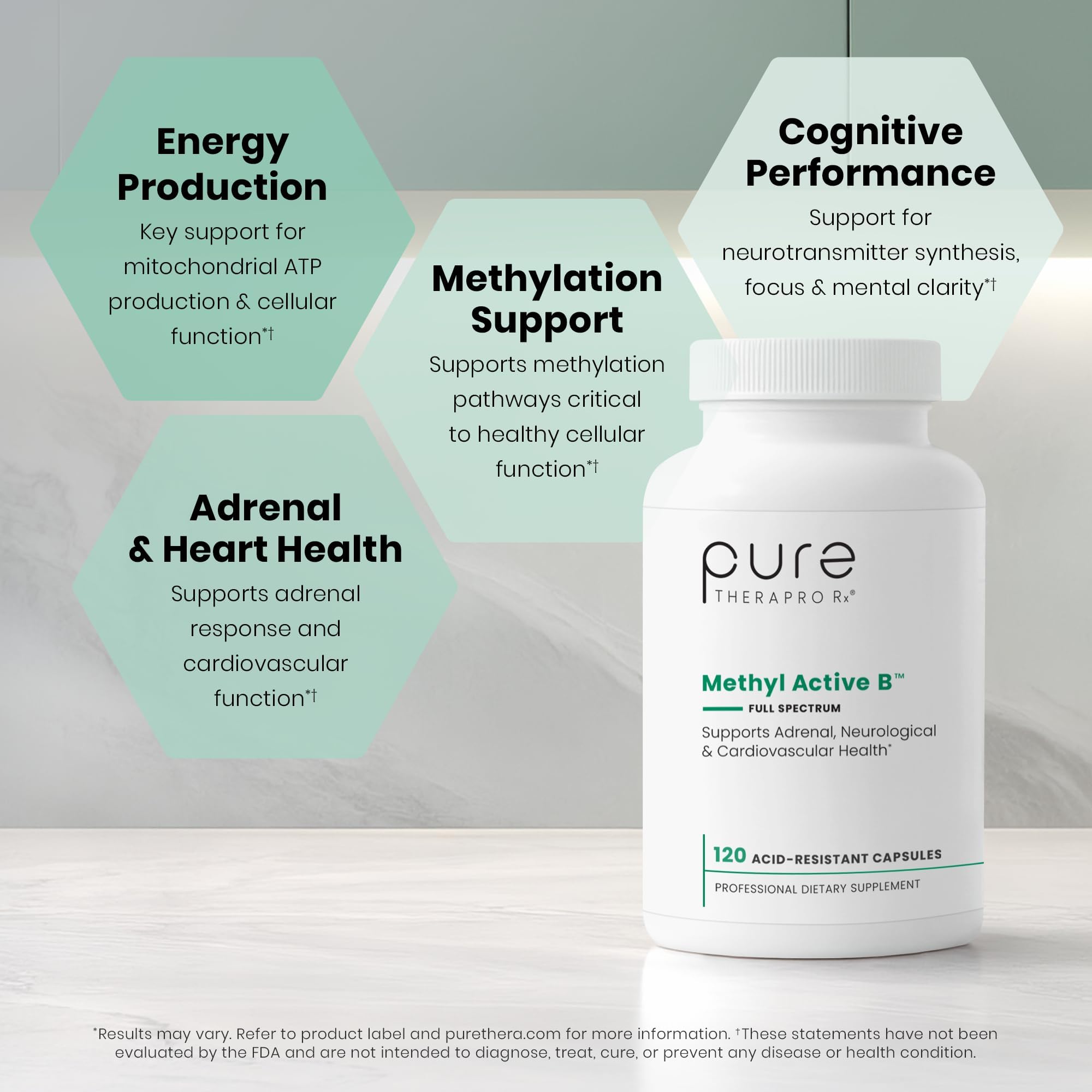 Pure Therapro Rx cápsula en mano mostrando tamaño real y escala