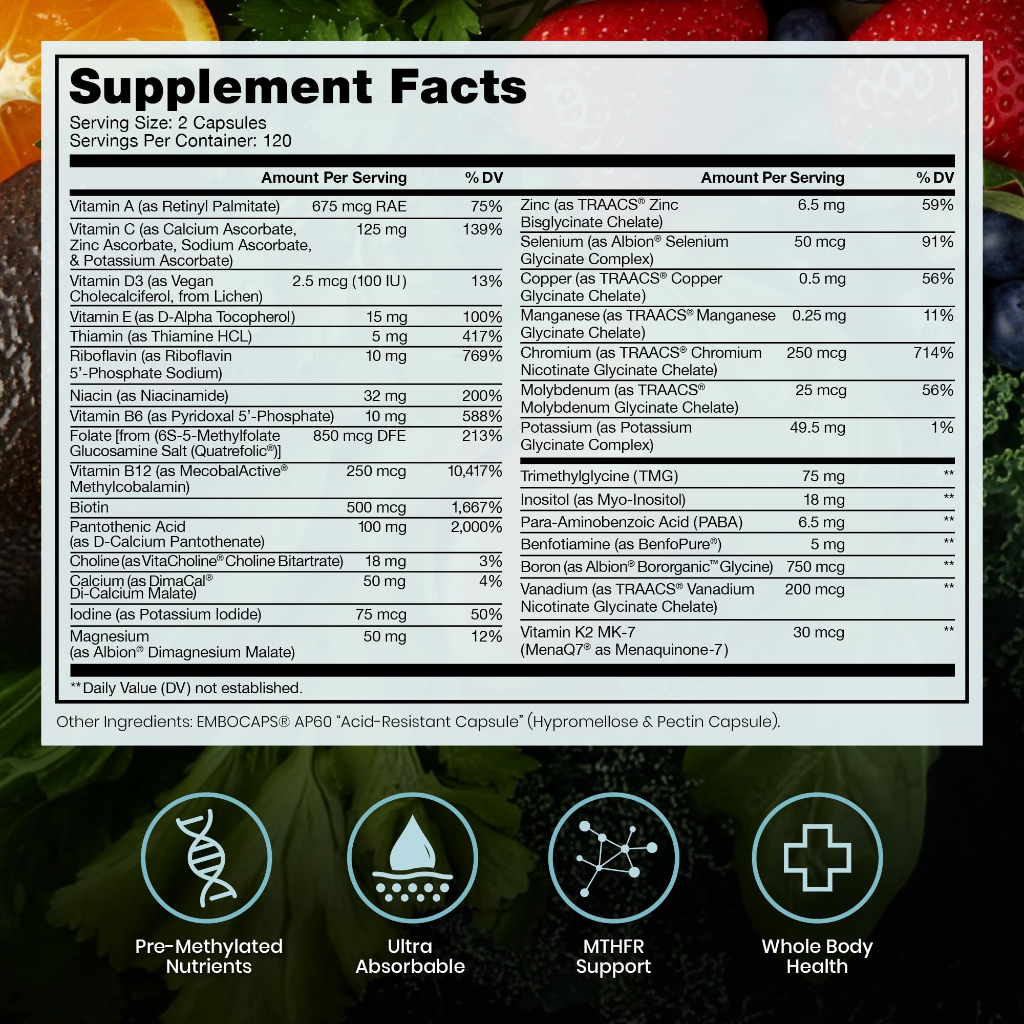 Pure Therapro Rx cápsulas detalle de textura y ventaja de vegano