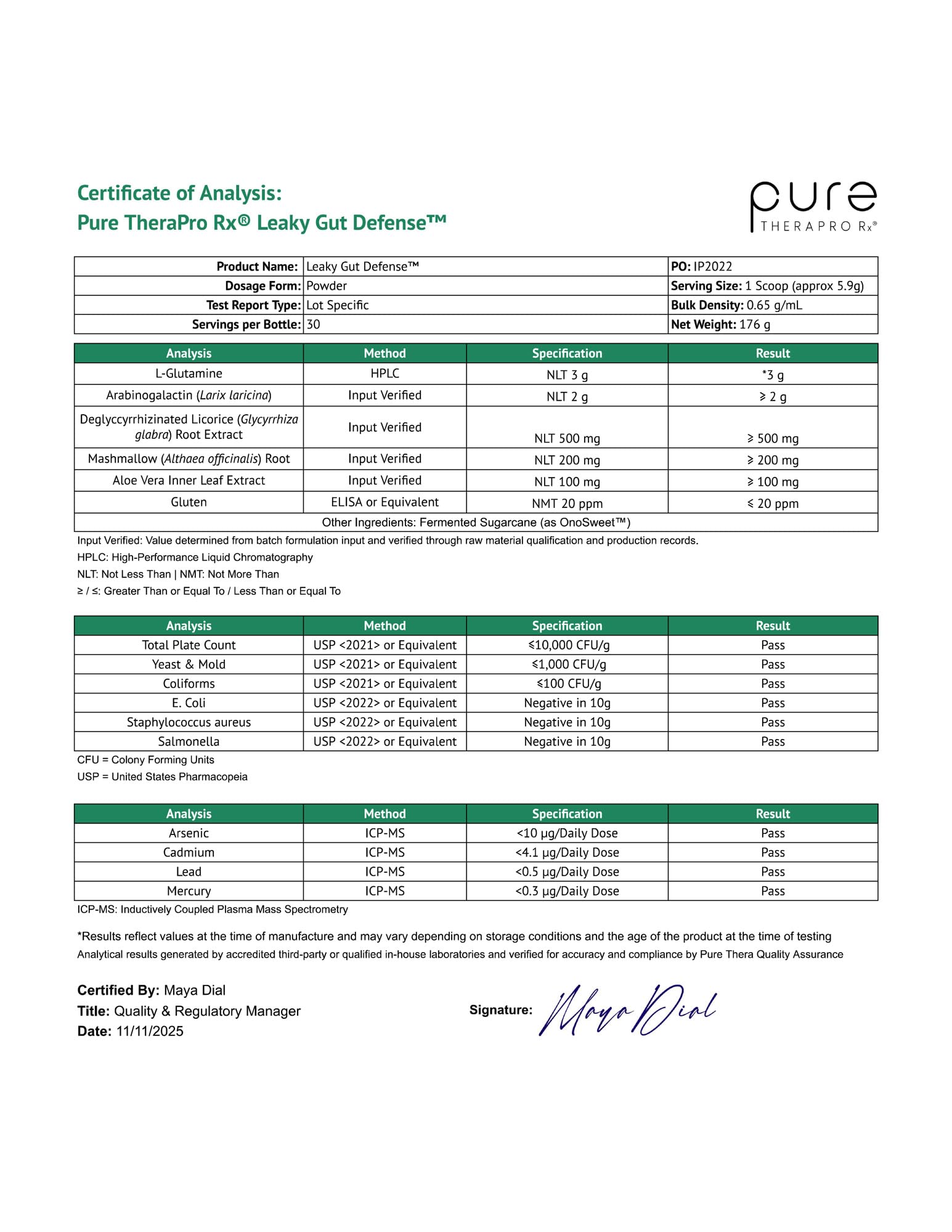 Pure Therapro Rx comparación de tamaño del envase y una cucharada