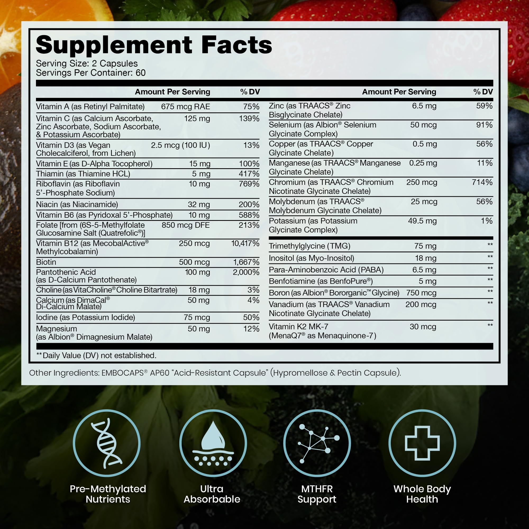 Pure Therapro Rx etiqueta en primer plano destacando ingredientes metilados