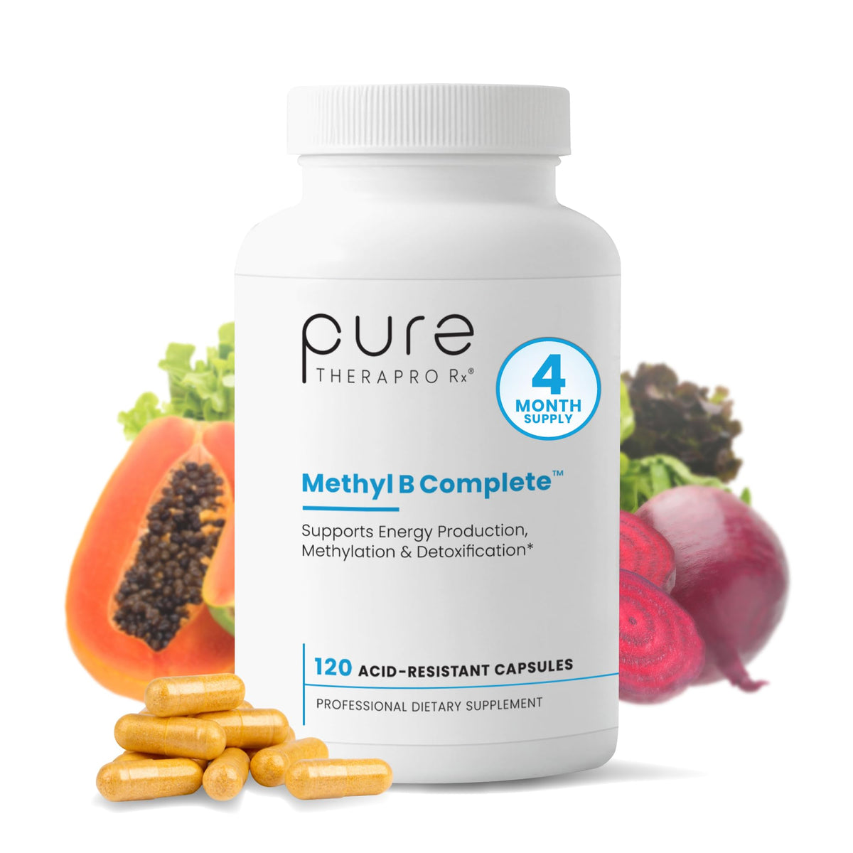 Pure Therapro Rx frasco delantero mostrando etiqueta y beneficio de pureza