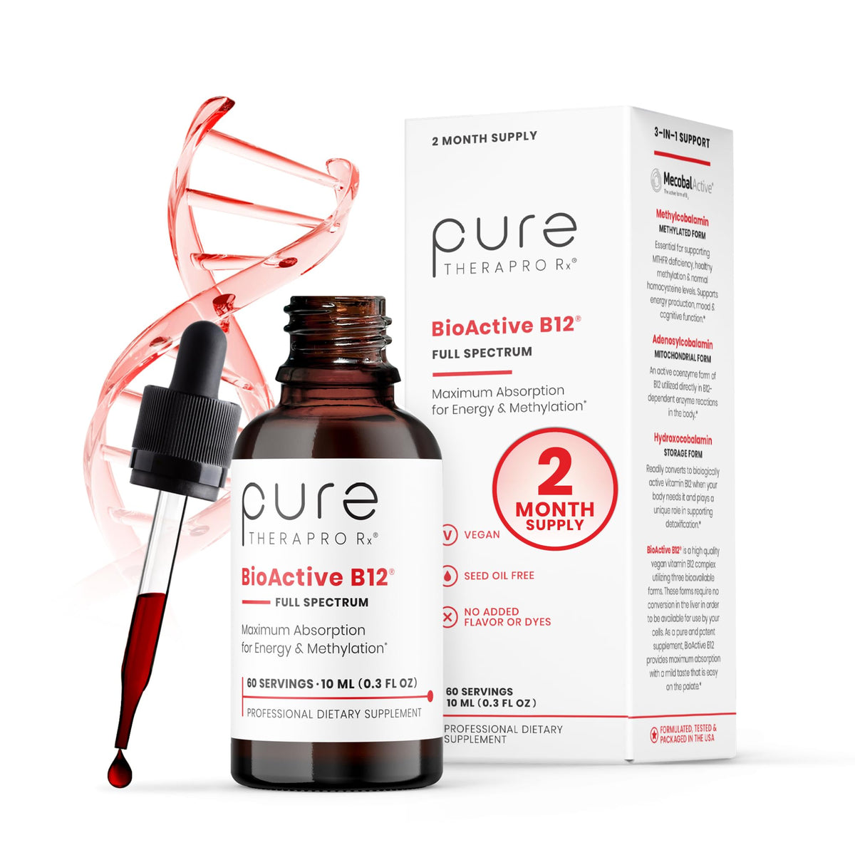Pure Therapro Rx frasco frontal mostrando etiqueta y tamaño conveniente