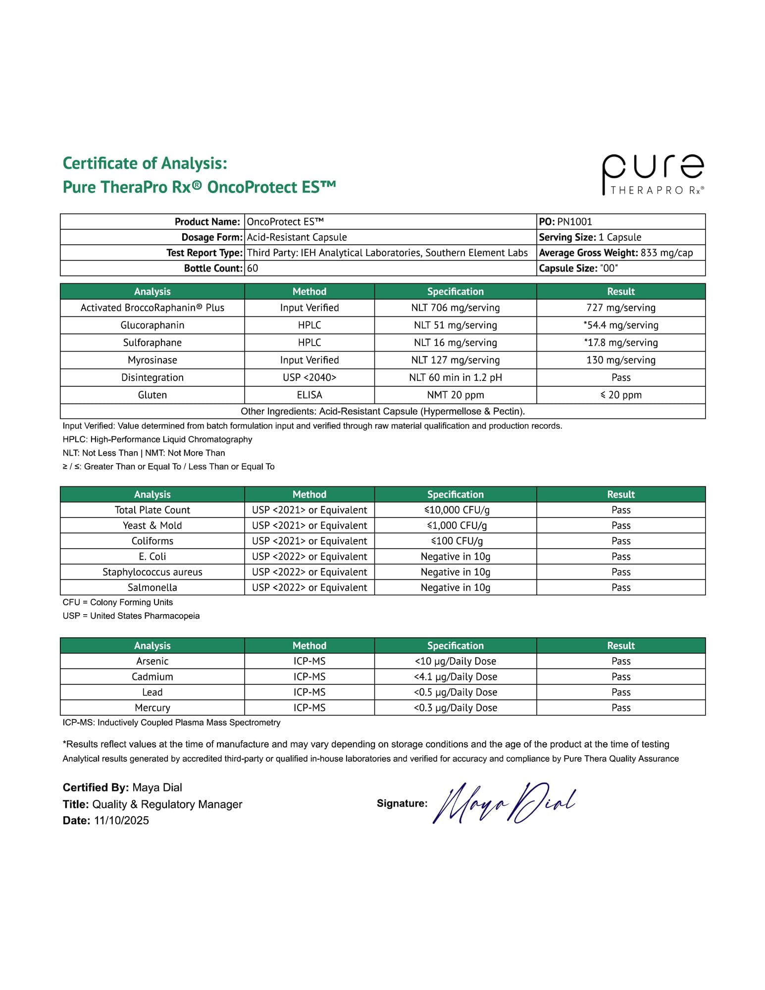Pure Therapro Rx ingredientes brócoli y rábano que sugieren potencia