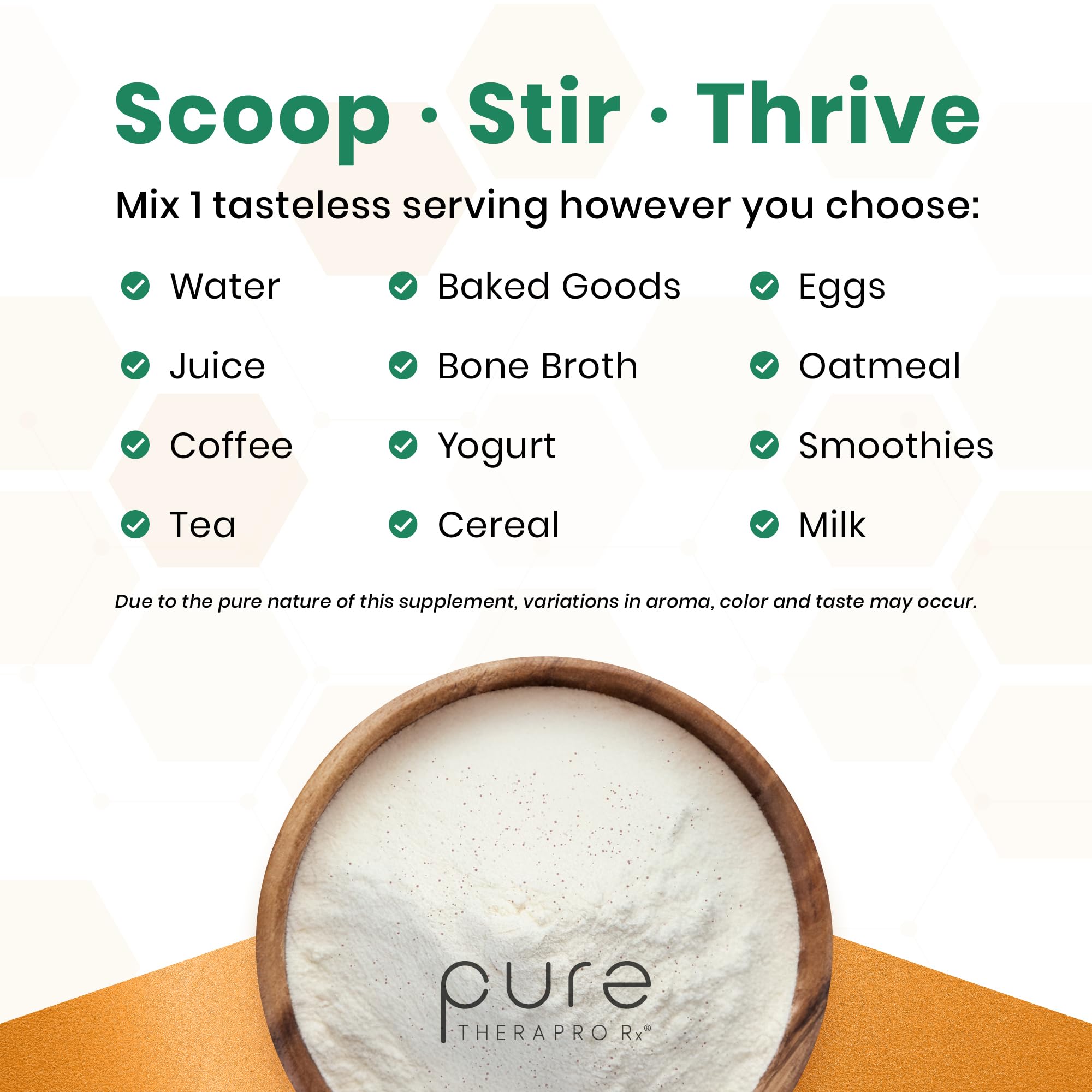 Pure Therapro Rx bote en mano para comparar tamaño y porciones