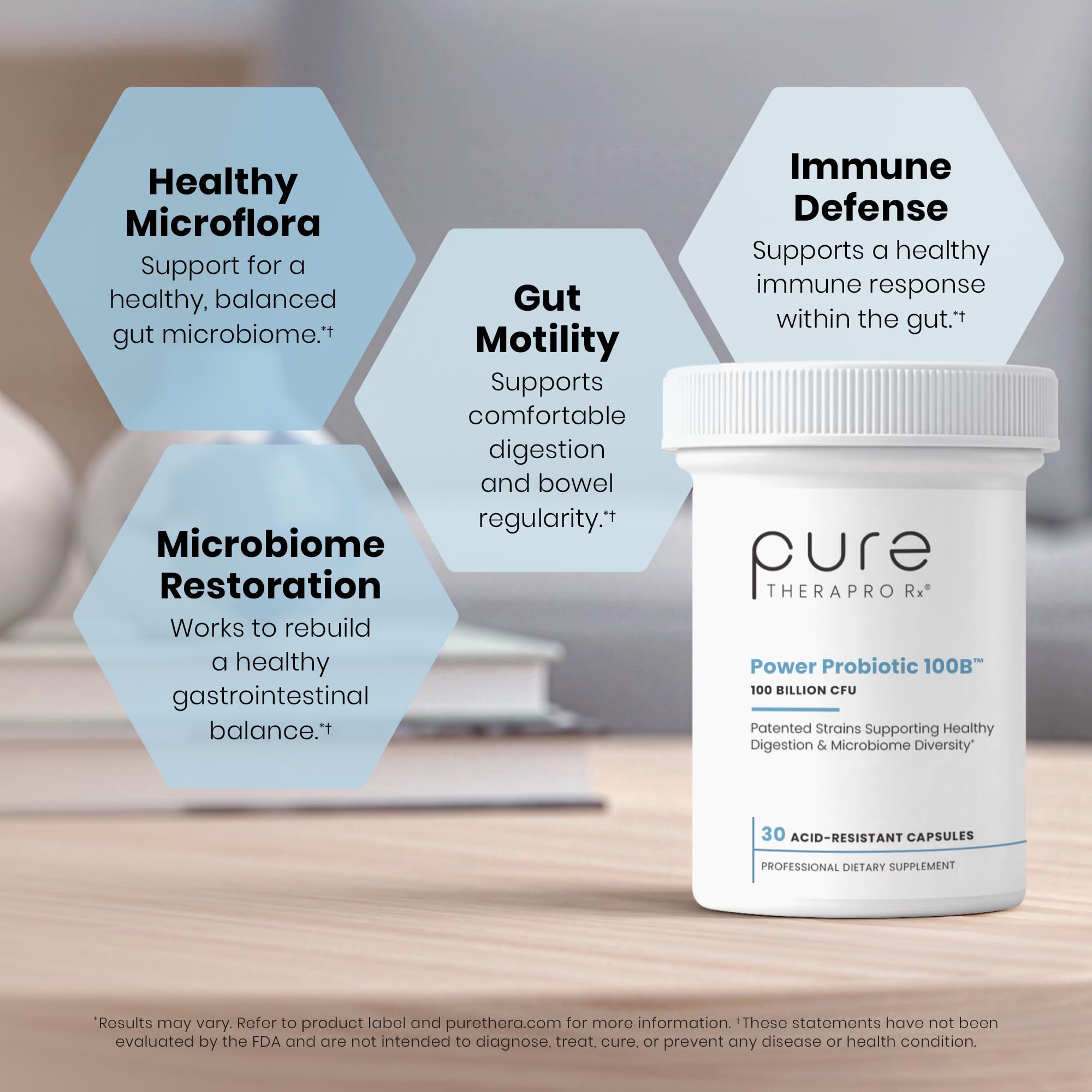 Pure Therapro Rx cápsula junto a vaso de agua mostrando uso diario fácil