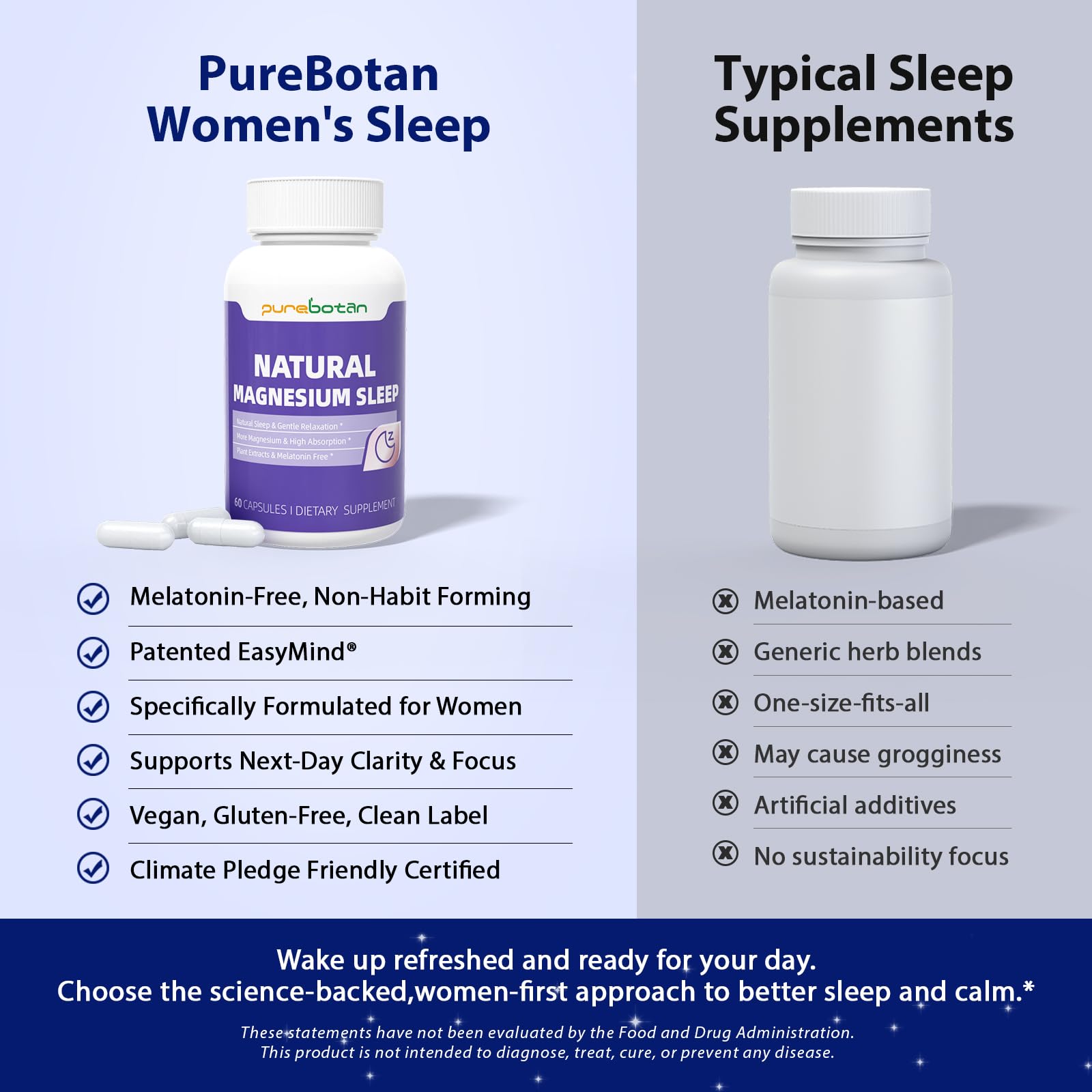 PureBotan frasco en mesita nocturna indicando uso antes de dormir