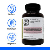 PureC60OliveOil etiqueta informativa cercana con datos de pureza y proceso