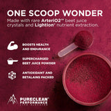 PureClean Beet cucharada con polvo indicando la porción por servicio