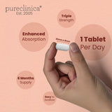 pureclinica comprimido junto a moneda para ver escala y tamaño