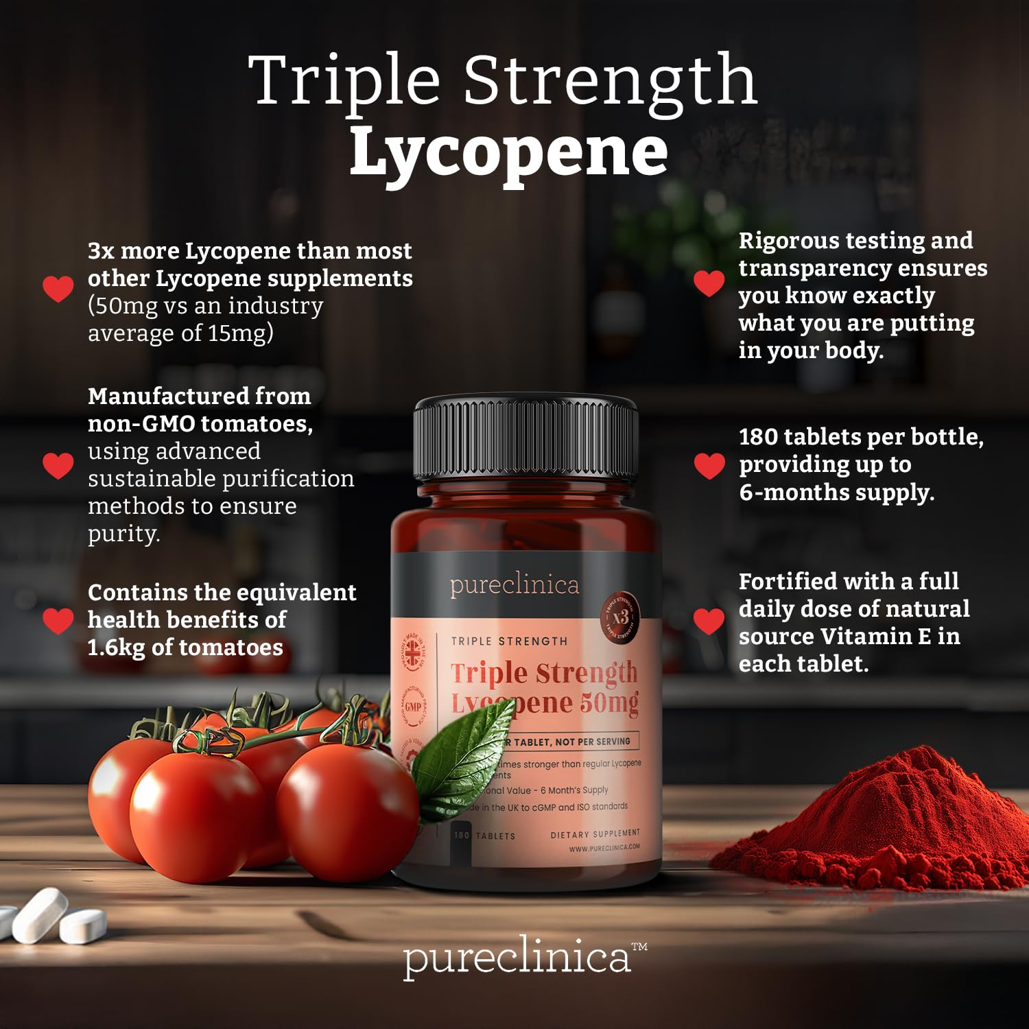 pureclinica etiqueta nutricional destacando 50 mg de licopeno