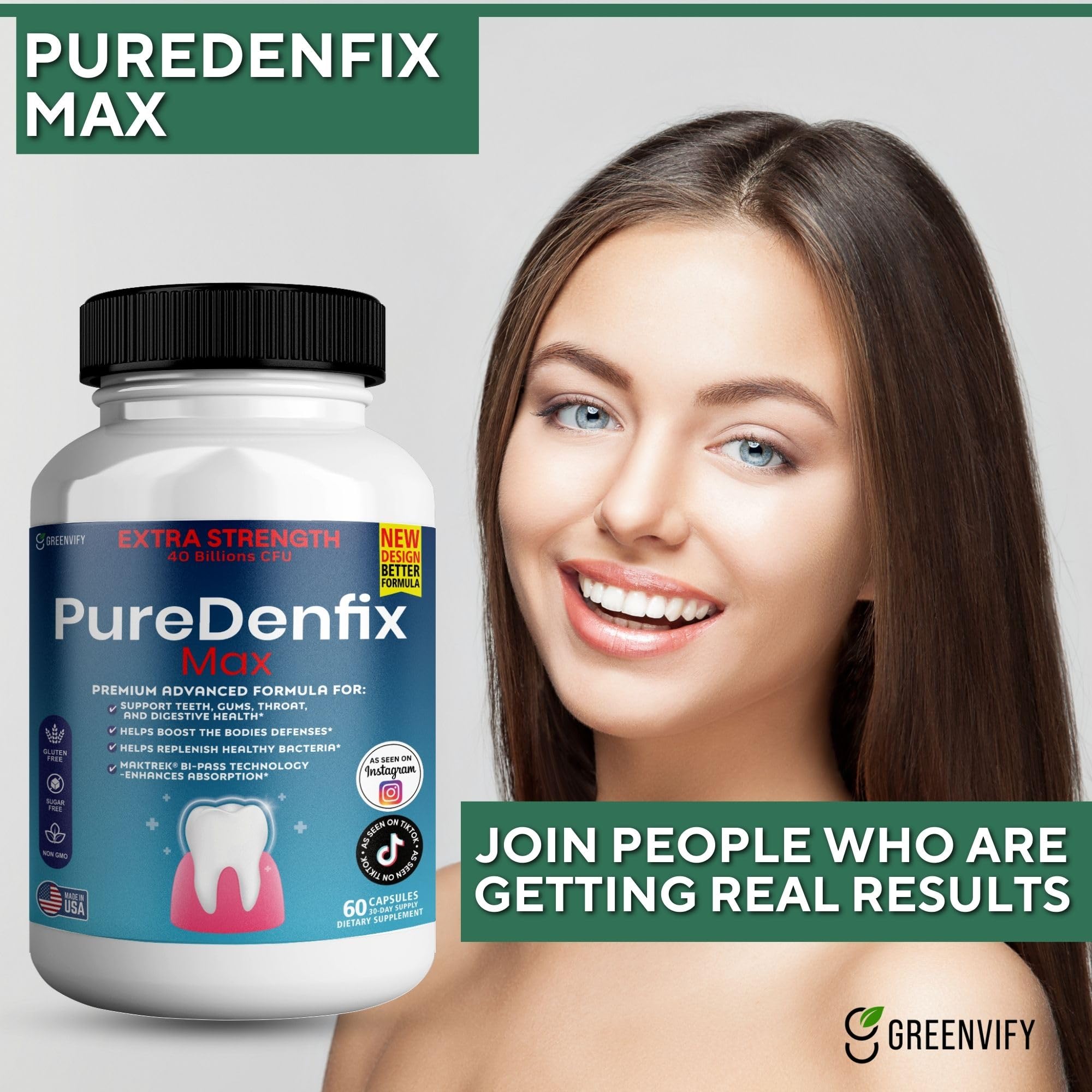 PureDenfix Max comparación de tamaño en mano para escala y dosis