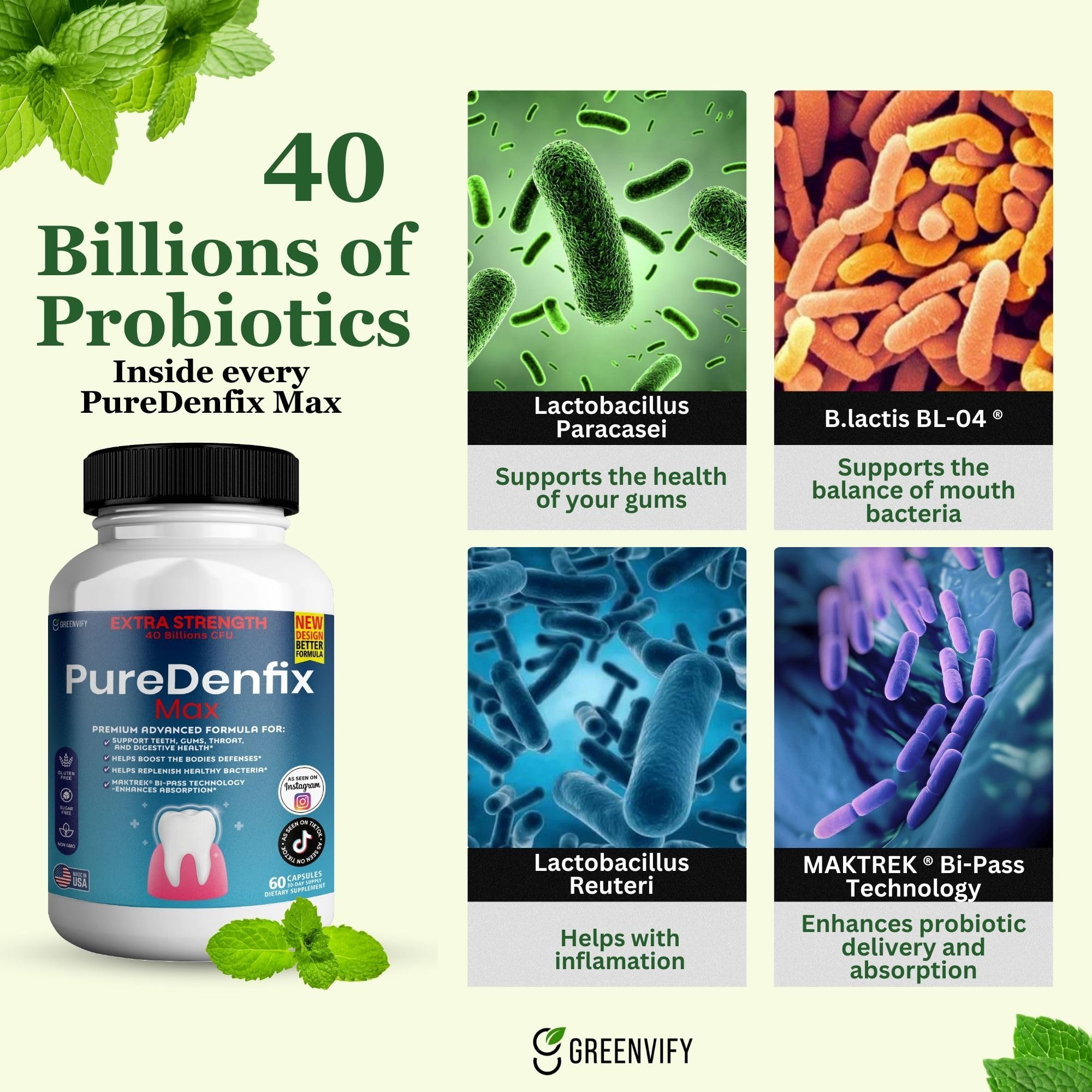 PureDenfix Max etiqueta indicando sin gluten ni azúcares añadidos