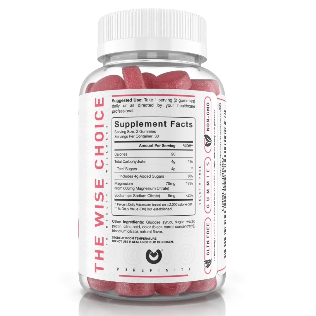 PUREFINITY etiqueta con información nutricional y garantía de calidad