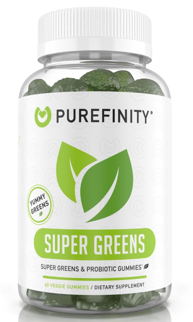PUREFINITY frente del empaque mostrando 60 gomitas y beneficios clave