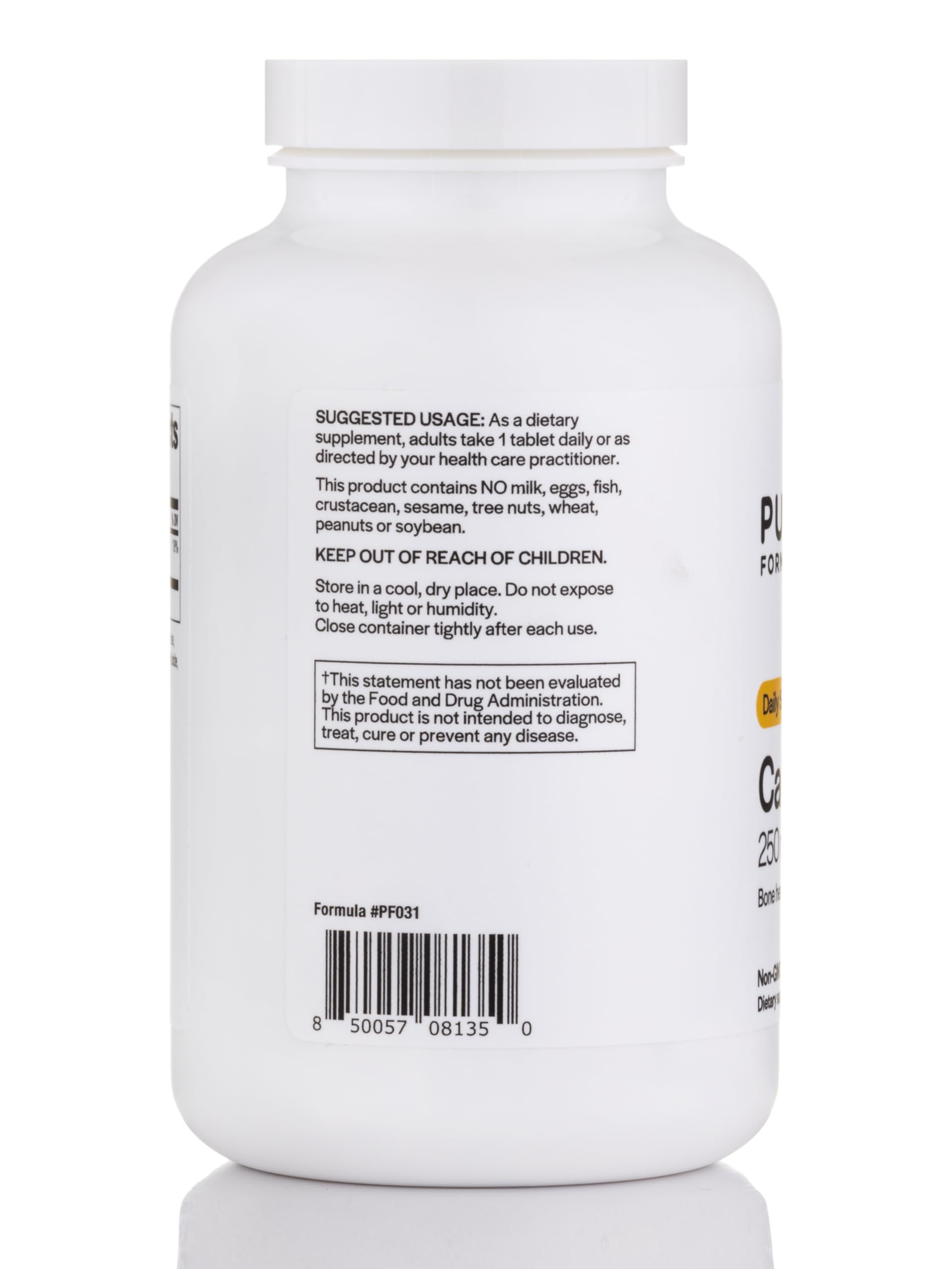 PureFormulas etiqueta con información de ingredientes y dosis, beneficio transparencia nutricional
