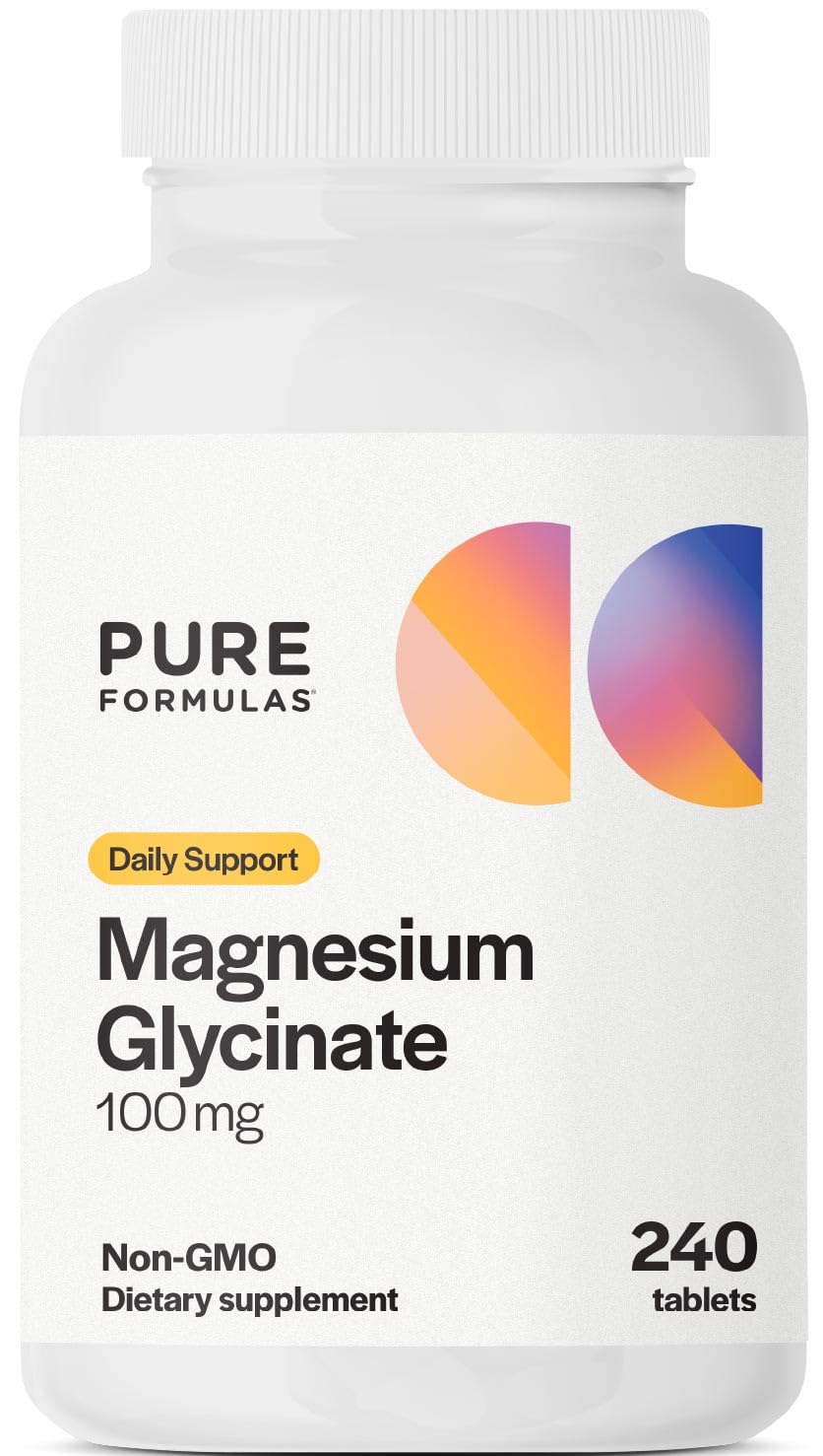 PureFormulas envase frontal de magnesio glicinato, claridad de etiqueta y beneficios