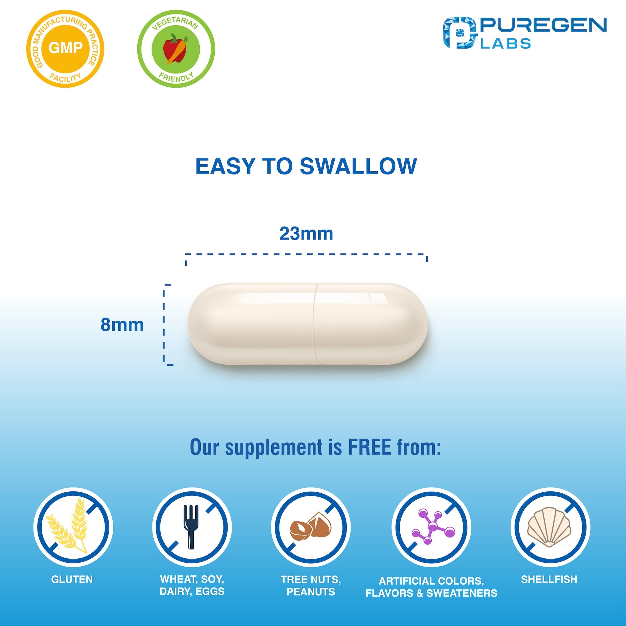 Puregen Labs envase abierto mostrando múltiples cápsulas vegetarianas