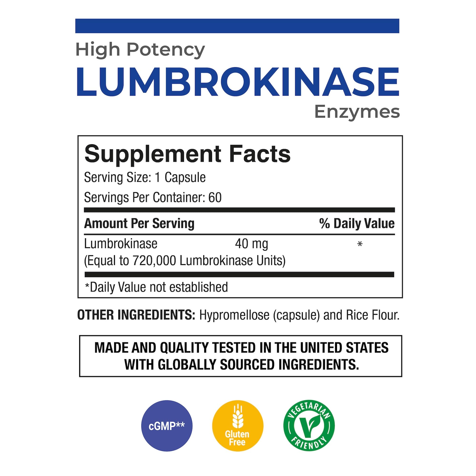 Puregen Labs etiqueta con información de 40 mg por cápsula y lista limpia