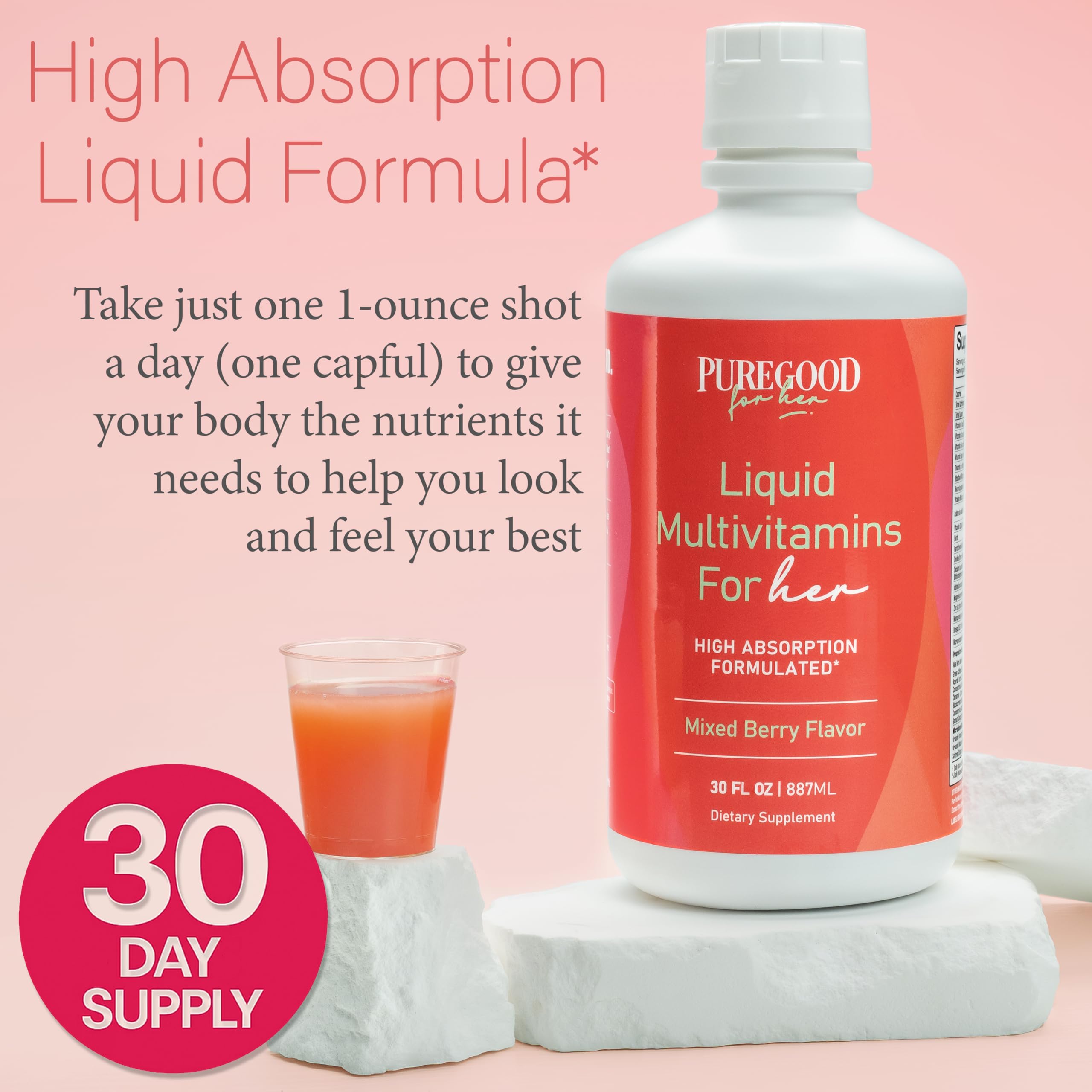 Toma matutina con PureGood en vaso, marca PureGood facilita consumo rápido
