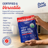 PureGood polvo en cuchara listo para añadir y medir con facilidad
