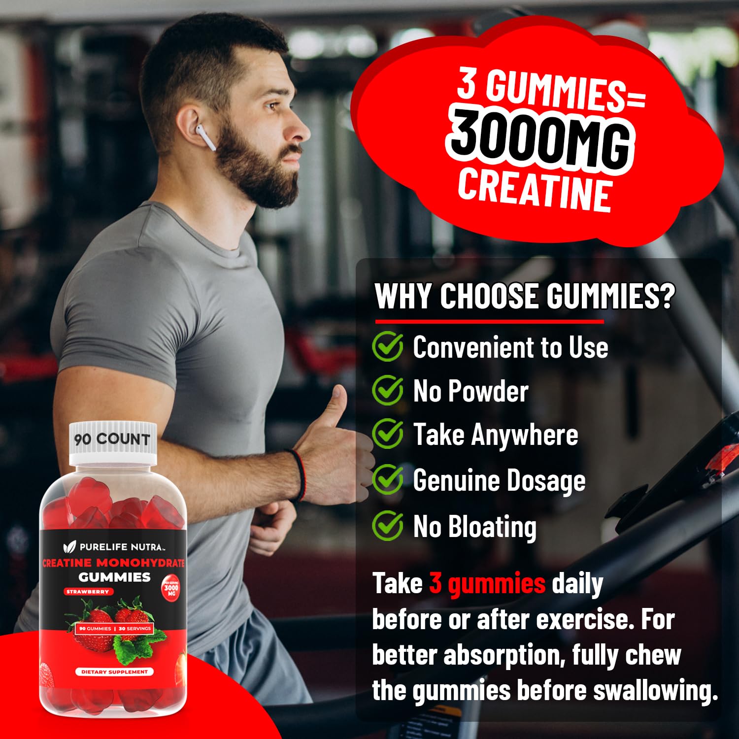 PureLife Nutra comparativa de tamaño de gomita junto a una moneda para referencia